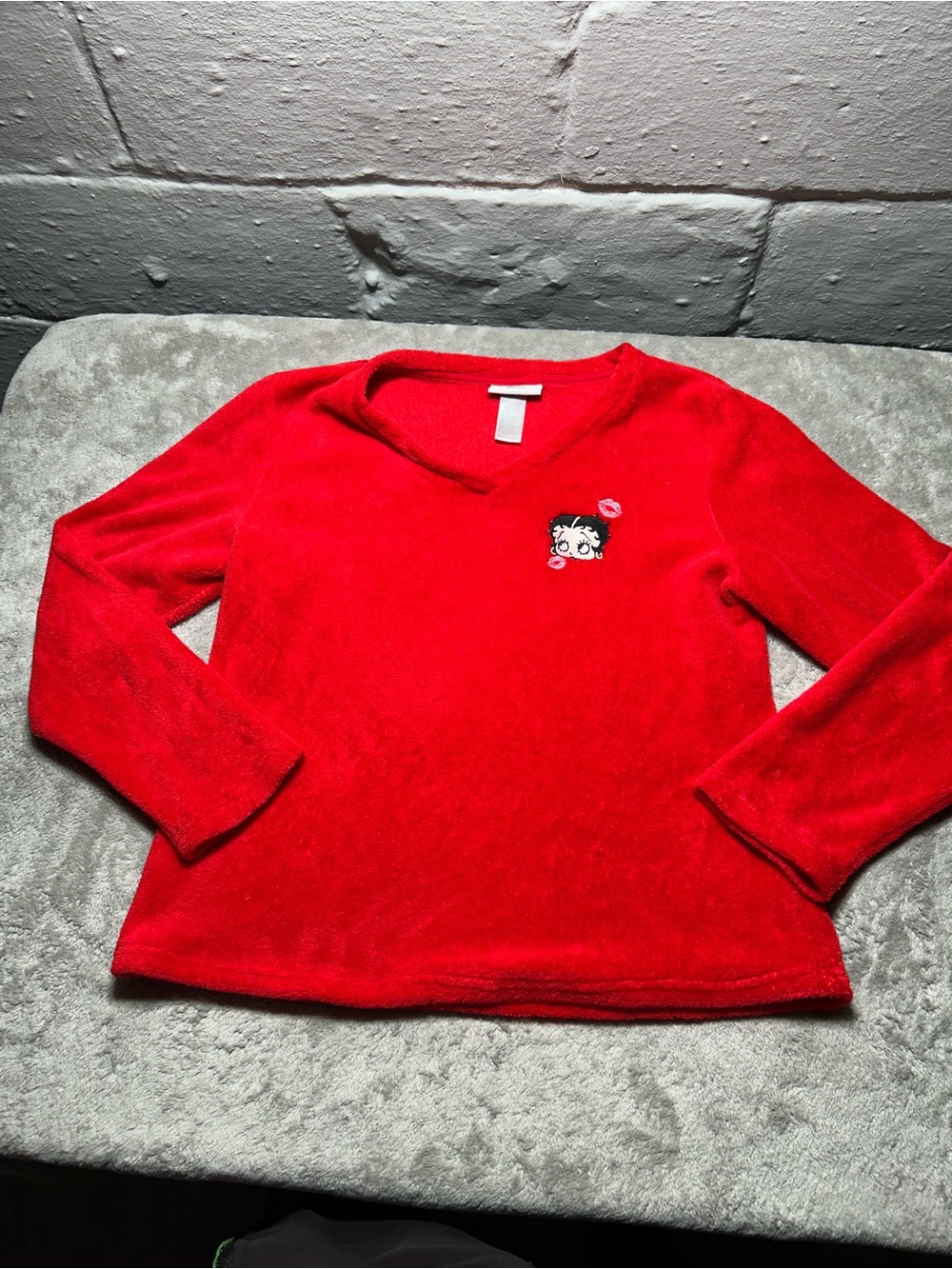 Betty Boop Red Plush Pullover with Logo Tag